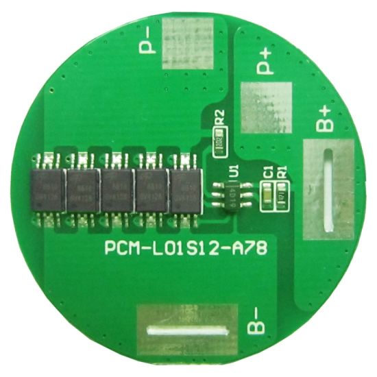 1s 12a BMS redondo para 3.6V 3.7V 36650 Li-ion/Litio/Li-Polymer 3V 3.2V LiFePO4 Tamaño del paquete de baterías Φ36mm (PCM-L01S12-A78)