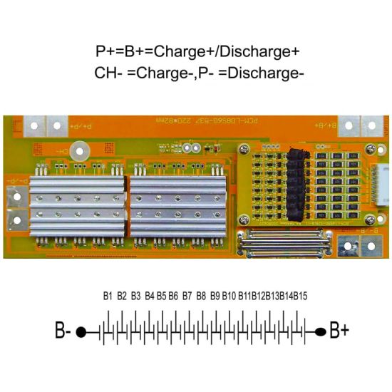 8S / 16S C: 25A D: 80A PCM BMS para 29.6V / 59.2V Li-Ion / Litio / Li-Polymer 25.6V / 51.2V LIFEPO4 Battery Pack Tamaño L220 * W82 * T16MM (PCM-L08S60-537)