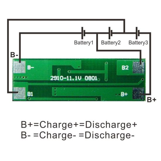 3S 3A PCM BMS para 10.8V 11.1V 12V Li-Ion / Litio / Li-Polymer 9V 9.6V LIFEPO4 Battery Pack Tamaño L30 * W10 * T3MM (PCM-LI03S2-103)